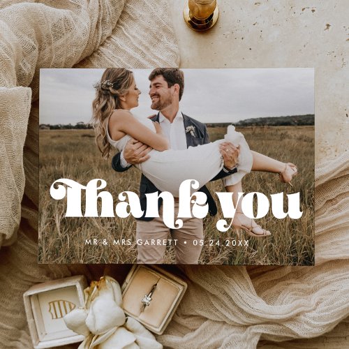 Vintage retro script wedding Thank You card