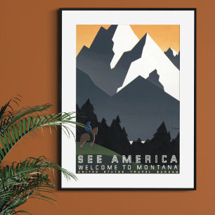 Vintage Retro See America Welcome to Montana Poster