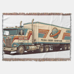 Vintage Retro Semi Truck Throw Pillow Blanket