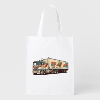 Vintage Retro Semi Truck Throw Pillow Grocery Bag