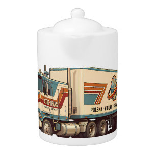 Vintage Retro Semi Truck Throw Pillow Teapot