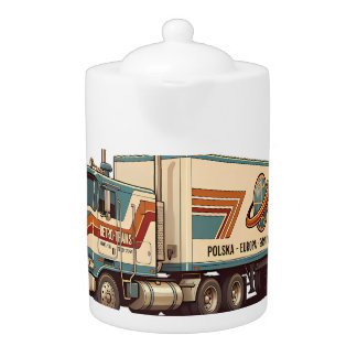 Vintage Retro Semi Truck Throw Pillow Teapot