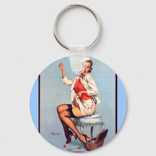 Vintage Retro Sewing Pin UP Girl Keychain