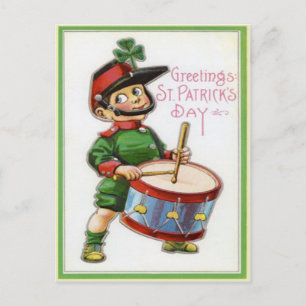 Vintage Retro Shamrock Soldier St Patrick's Day Postcard