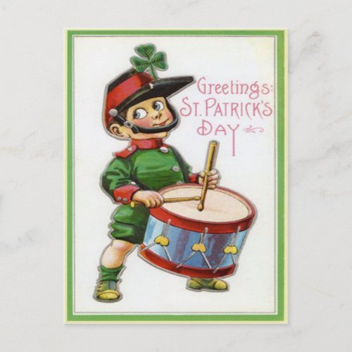 Vintage Retro Shamrock Soldier St Patricks Day Postcard