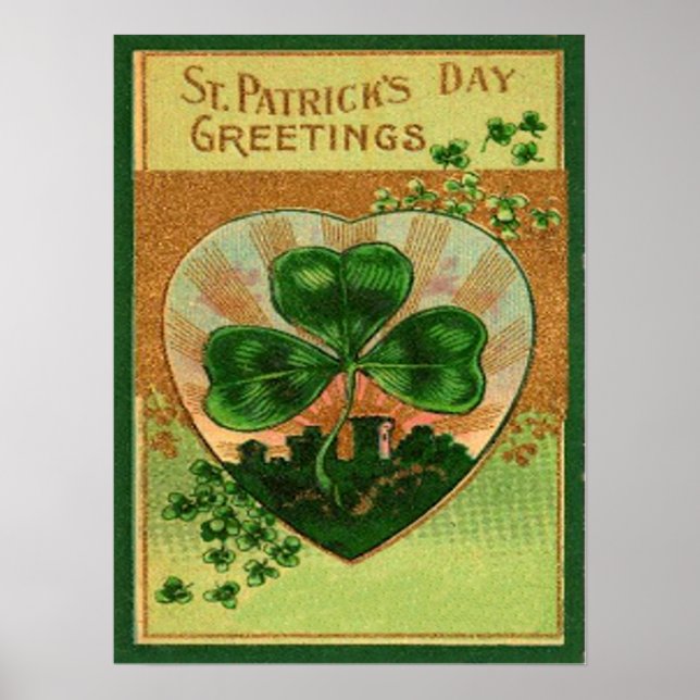 Vintage Retro Shamrock St Patrick's Greeting Card Poster (Front)