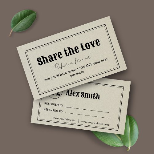 Vintage Retro Share The Love Referral Card