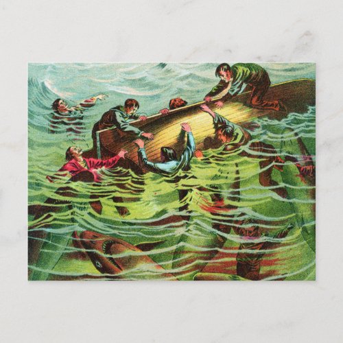 Vintage Retro Shark Attacks Saliors Postcard
