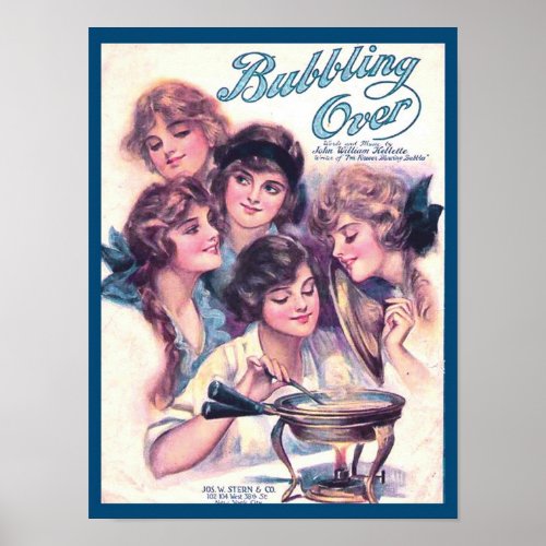 Vintage Retro Sheet Music Cover Bubbling Over Poster