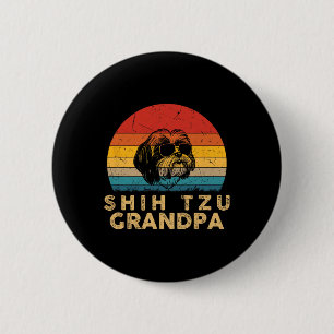 Vintage Retro Shih Tzu Grandpa Dog Lover Paw Dad F Button