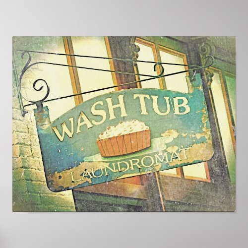 Vintage Retro Sign Laundromat Wash Tub 11x14