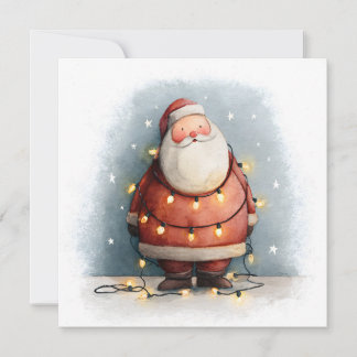 Vintage Retro Simple Christmas Tree Santa Claus Holiday Card