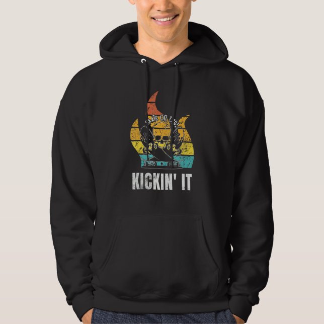 Vintage Retro Skateboard Skull Skateboarding Hoodie (Front)