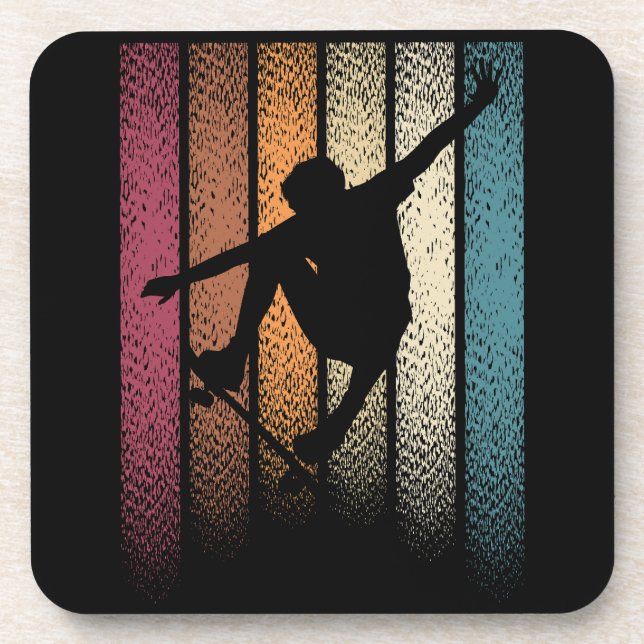 Vintage Retro Skateboarding Beverage Coaster (Front)