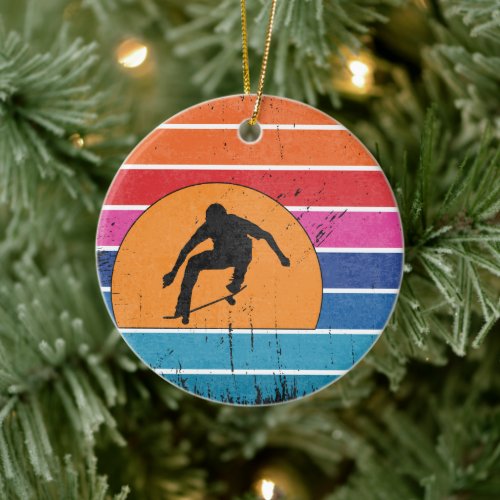 Vintage Retro Skateboarding Skater Skateboarder Ceramic Ornament