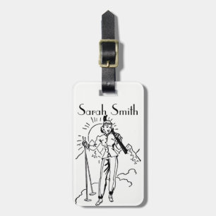 Vintage/Retro Ski Lady Personalized Luggage Tag