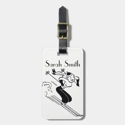 VintageRetro Ski Lady Personalized Luggage Tag