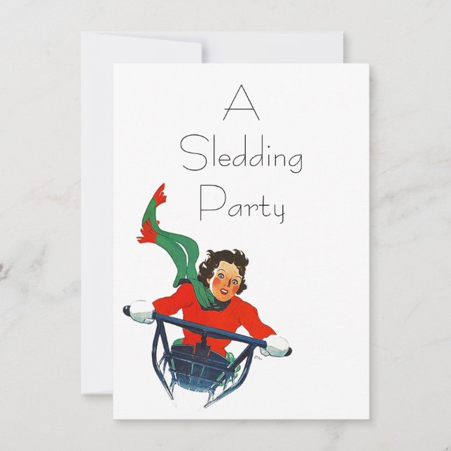 Vintage Retro Sledding Winter Party Invitations (Front)
