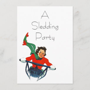 Vintage Retro Sledding Winter Party Invitations