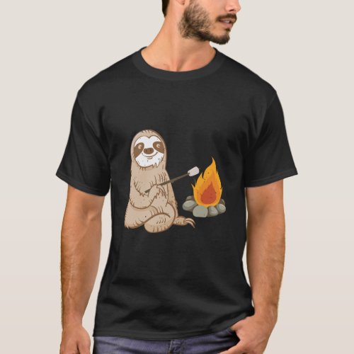 Vintage Retro Sloth Camp Camping Marshmallow Campf T_Shirt
