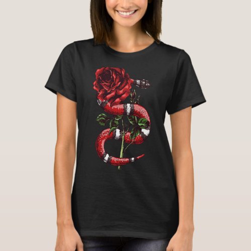 Vintage Retro Snake and Rose Embroidery Gift T_Shirt