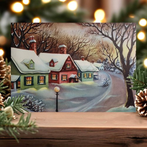 Christmas Greeting Cards 4 Vintage Retro Snow Covered Houses Christmas Holiday Card