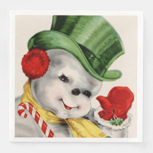 Vintage retro snowman Christmas party napkins