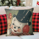 Vintage Retro Snowman Christmas Throw Pillow at Zazzle