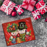 Vintage Retro Snowman Couple Noel Greetings  Holiday Card<br><div class="desc">Cute vintage snowman and woman greeting card for the holiday season. Delight your loved ones and friends with a bit of   nostalgia this year!</div>