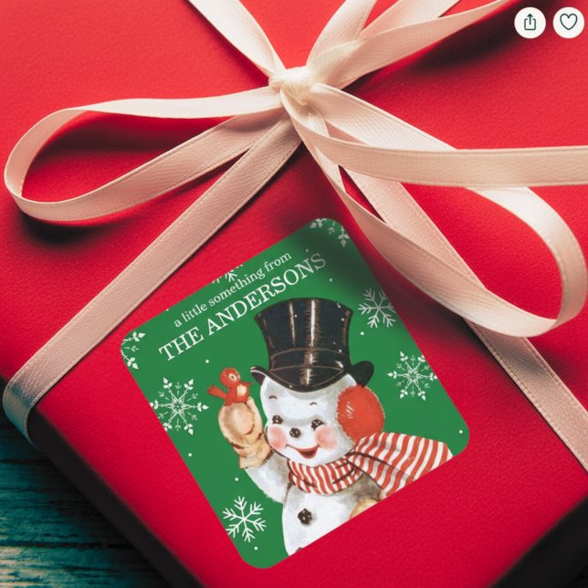 Vintage Retro Snowman Custom Christmas Holiday Square Sticker (Vintage Retro Snowman Custom Christmas Holiday Square Sticker)