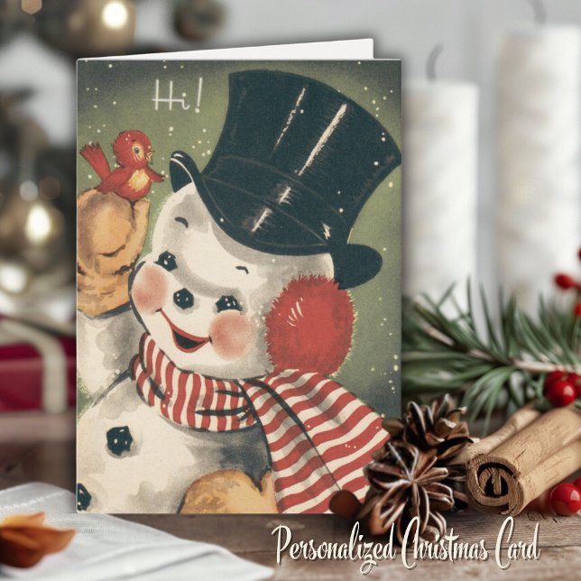 Vintage Retro Snowman Customizable Christmas Holiday Card (Vintage Retro Snowman Customizable Christmas Holiday Card. Just add your name!)