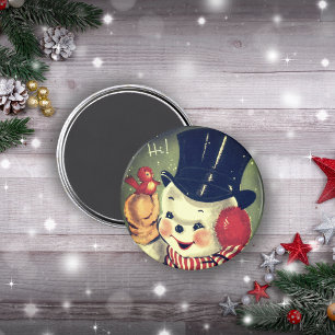 Vintage Retro Snowman Holiday Magnet