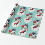Vintage retro snowman  wrapping paper<br><div class="desc">Light blue background with vintage/ retro Snowman</div>