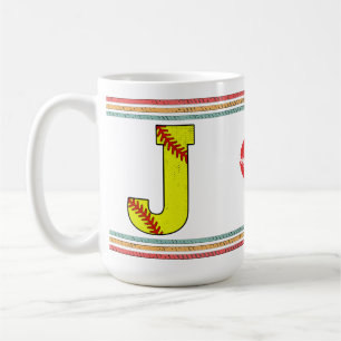 Vintage Retro Softball Letter J Design Coffee Mug