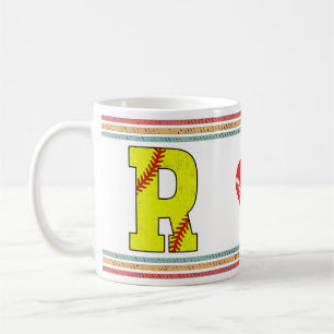 Vintage Retro Softball Letter R Varsity Coffee Mug