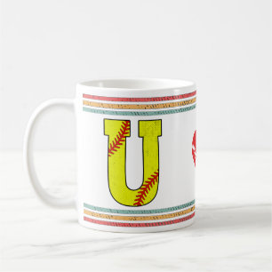 Vintage Retro Softball Letter U Typography Coffee Mug