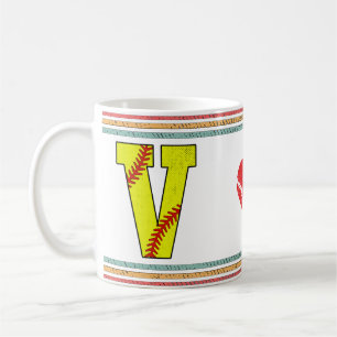 Vintage Retro Softball Letter V Classic Coffee Mug