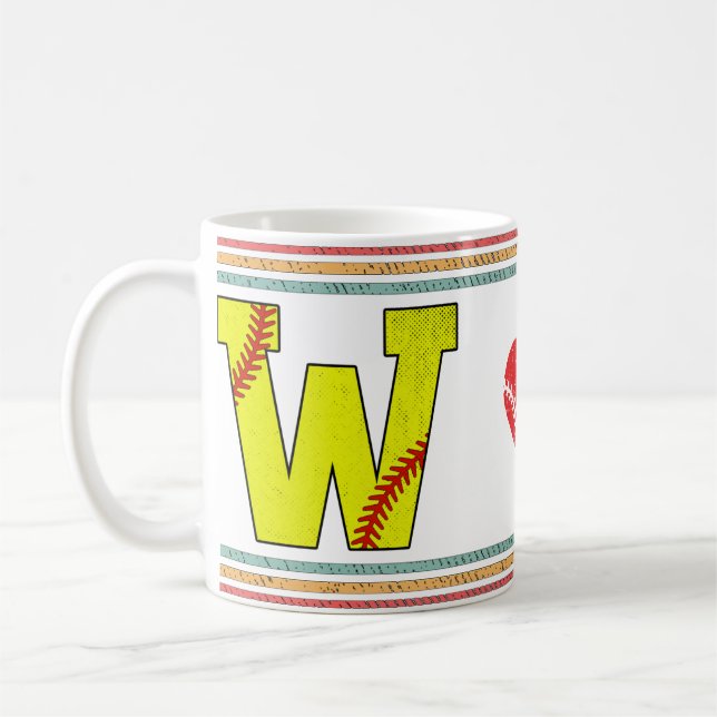Vintage Retro Softball Letter W Distressed Coffee Mug (Left)
