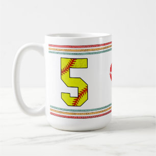 Vintage Retro Softball Number 5 Distressed Coffee Mug
