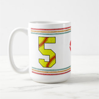 Vintage Retro Softball Number 5 Distressed Coffee Mug