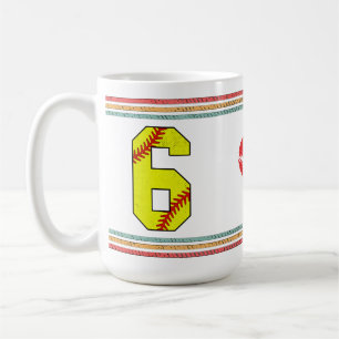 Vintage Retro Softball Number 6 Old School Coffee Mug