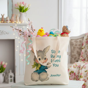 Vintage Retro Some Bunny Loves You Custom Tote Bag