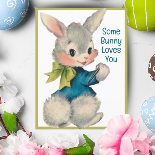 Vintage Retro Some Bunny Loves You  Holiday Postcard