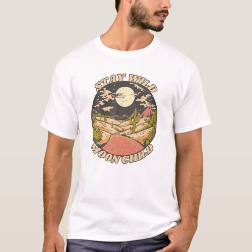 Vintage Retro Stay Wild Moon Child Boho Peace Hipp T_Shirt