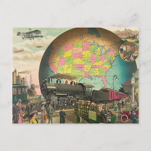 Vintage Retro Steampunk World Globe Transport Postcard