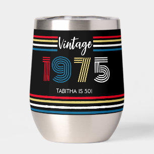 Vintage Retro Stripe 1975 Primary Colors Thermal Wine Tumbler