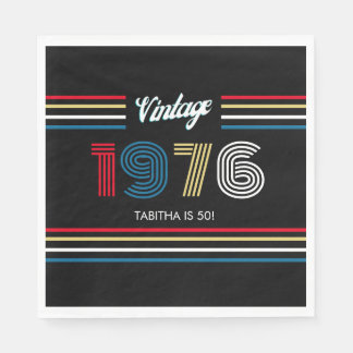 Vintage Retro Stripe 1976 50th birthday or Reunion Napkins