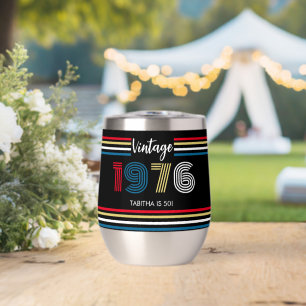 Vintage Retro Stripe 1976 Birthday Primary Colors Thermal Wine Tumbler