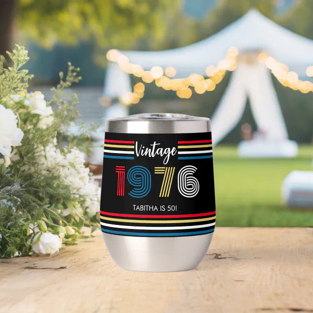 Vintage Retro Stripe 1976 Birthday Primary Colors Thermal Wine Tumbler ...