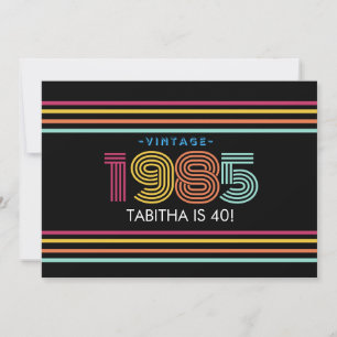 Vintage Retro Stripe Cassette Neon Colors 1985 Invitation